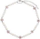 VEERT White Gold & Off-White Freshwater Pearl Flower Necklace