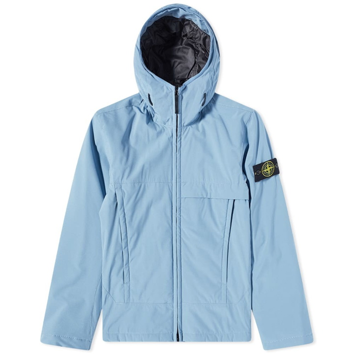 Photo: Stone Island Men's Soft-Shell Primaloft Hooded Jacket in Mid Blue
