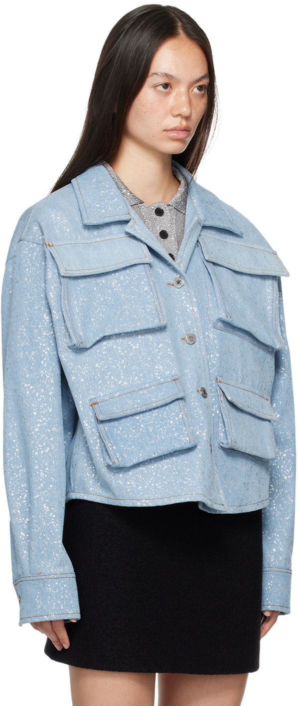 MSGM Blue Paint Splatter Denim Shirt