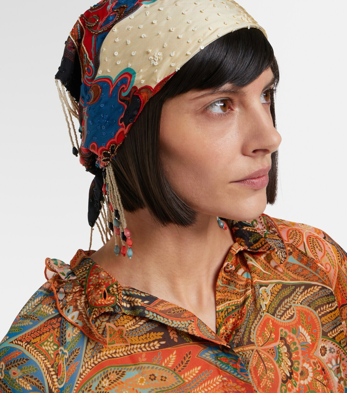 Etro Embellished printed silk scarf