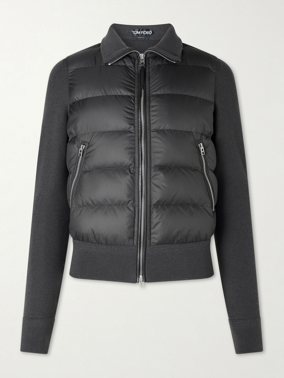 TOM FORD - Slim-Fit Leather-Trimmed Quilted Shell and Wool Down Jacket - Gray