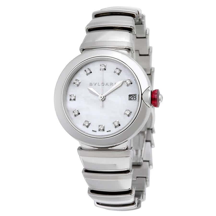 Bvlgari LVCEA Automatic White Mother of Pearl Diamond Dial Stainless Steel Ladies Watch 102199