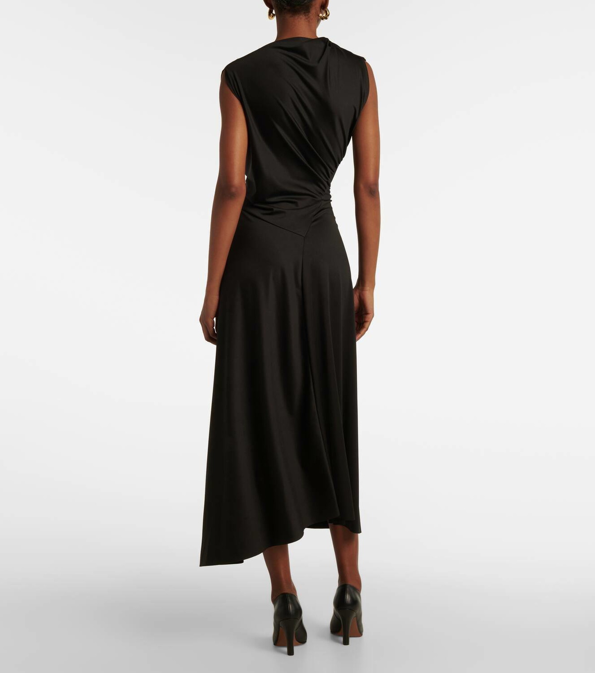 navy blue dress for baby girl Victoria Beckham Asymmetric draped jersey midi dress Victoria Beckham