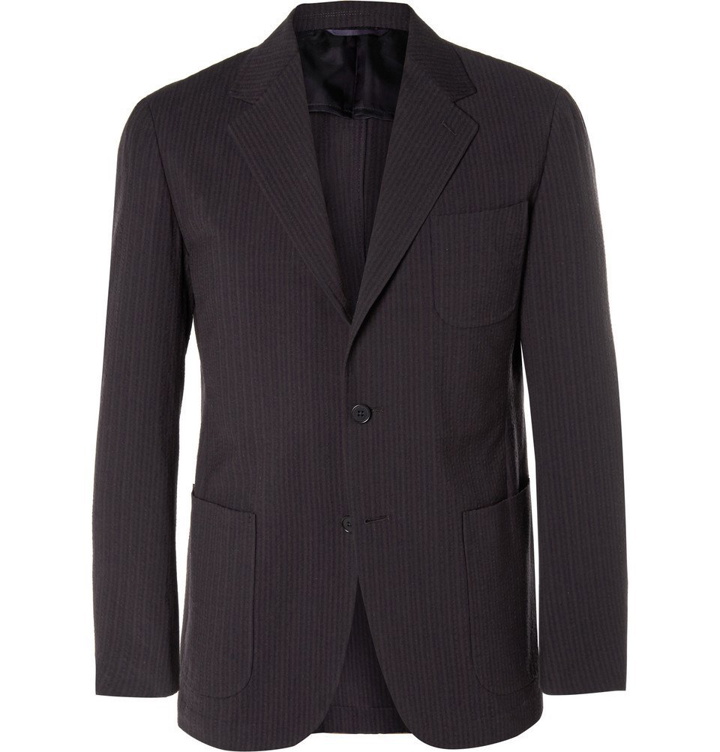 Photo: Camoshita - Slim-Fit Striped Wool and Cotton-Blend Seersucker Suit Jacket - Navy