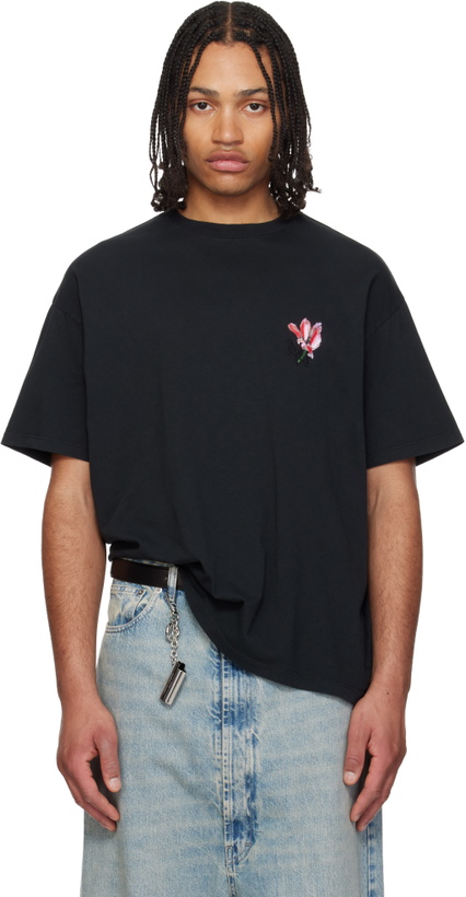 Photo: Maison Margiela Black 'Floral MM' Embroidered Cotton T-shirt