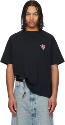 Maison Margiela Black 'Floral MM' Embroidered Cotton T-shirt