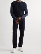 Incotex - Zanone Panelled Cable-Knit and Cotton-Jersey Sweater - Blue