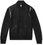 Saint Laurent - Teddy Leather-Trimmed Wool Bomber Jacket - Men - Black