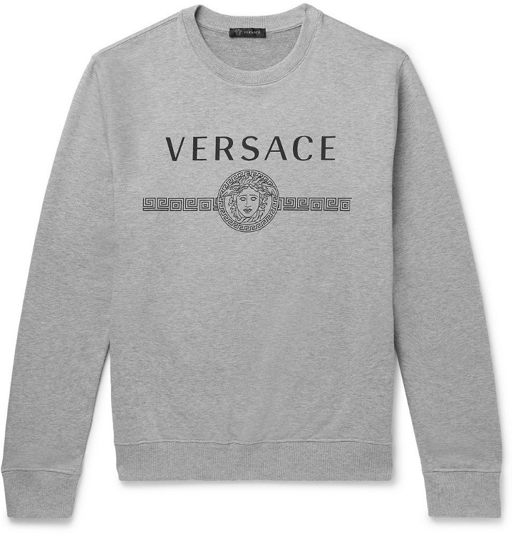 Photo: Versace - Logo-Print Mélange Loopback Cotton-Jersey Sweatshirt - Gray