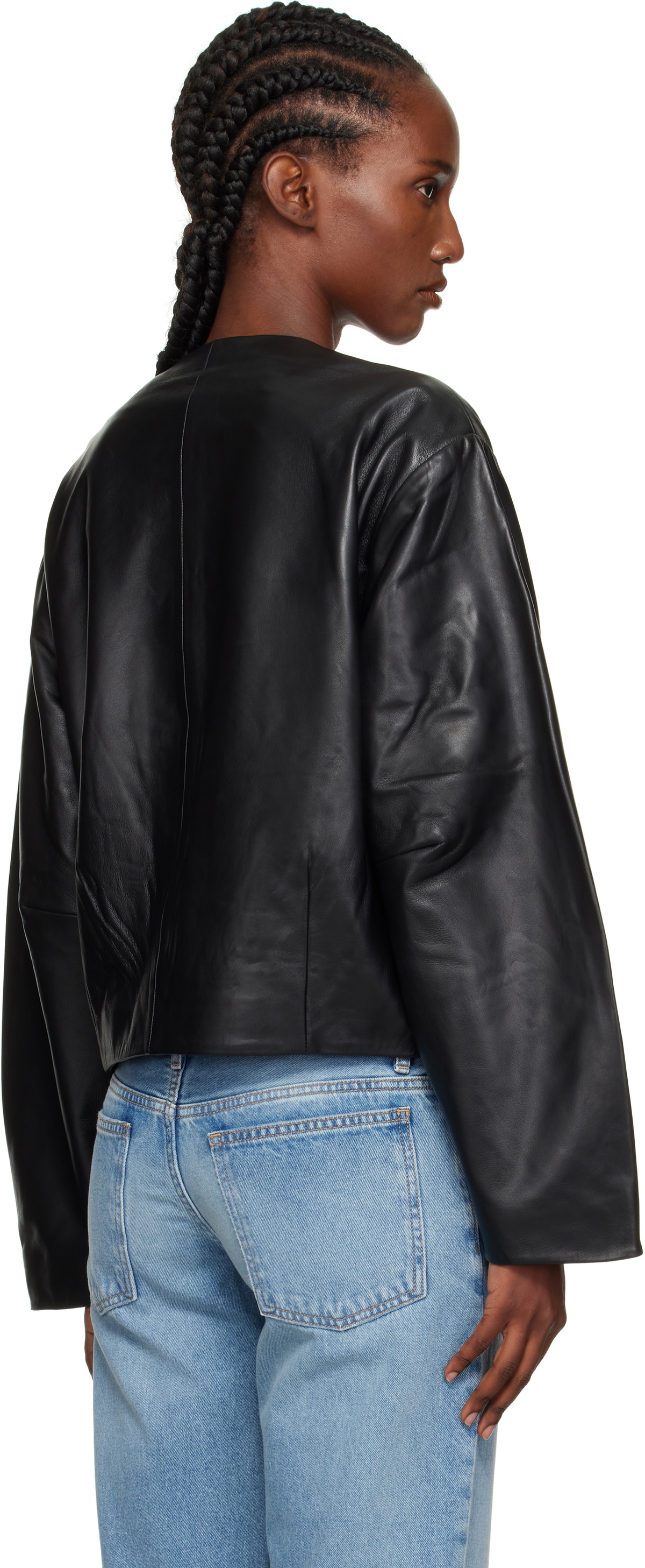 St. Agni Black Utility Cocoon Leather Jacket