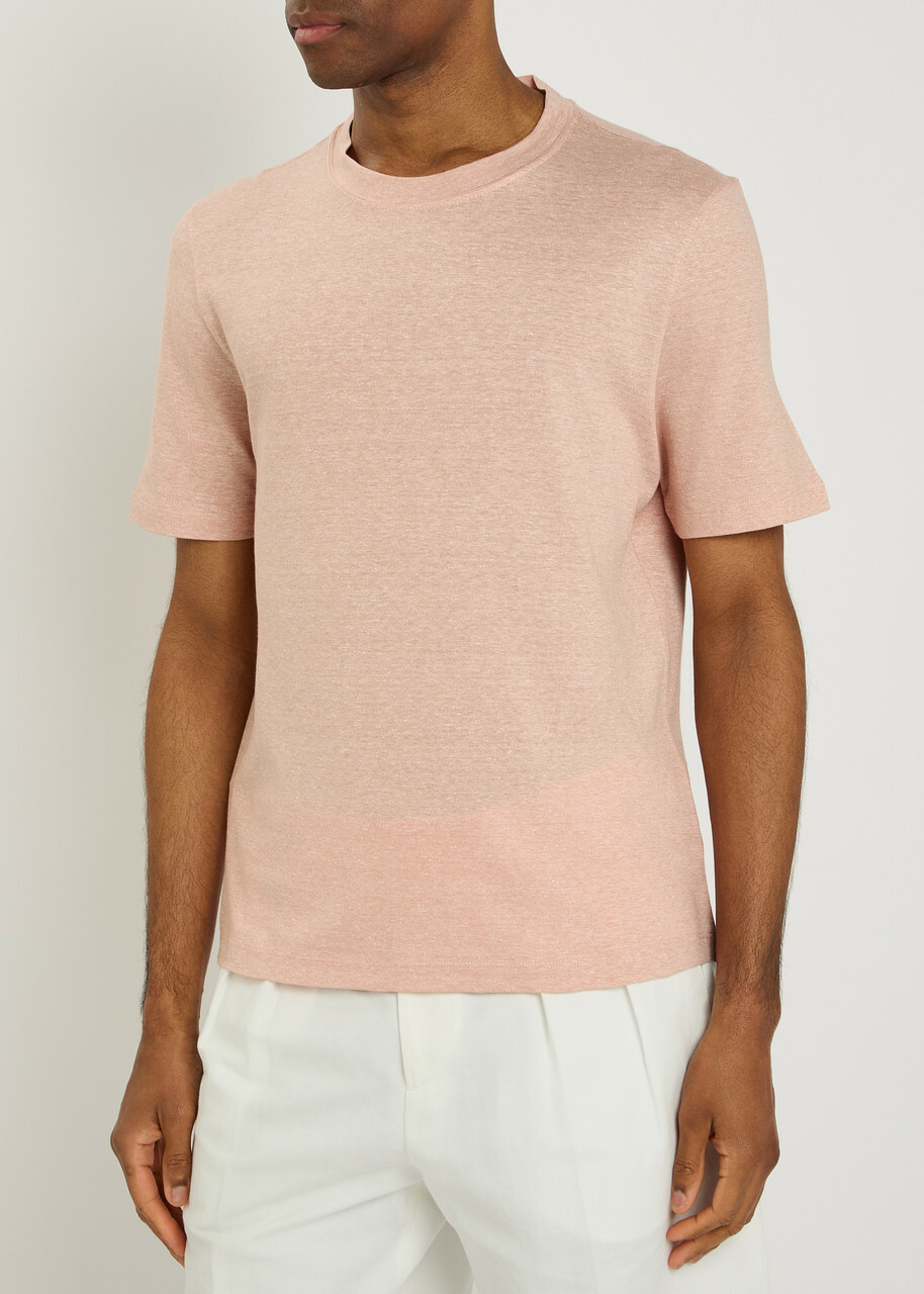 Brunello Cucinelli Linen and Cotton-blend T-shirt Peach