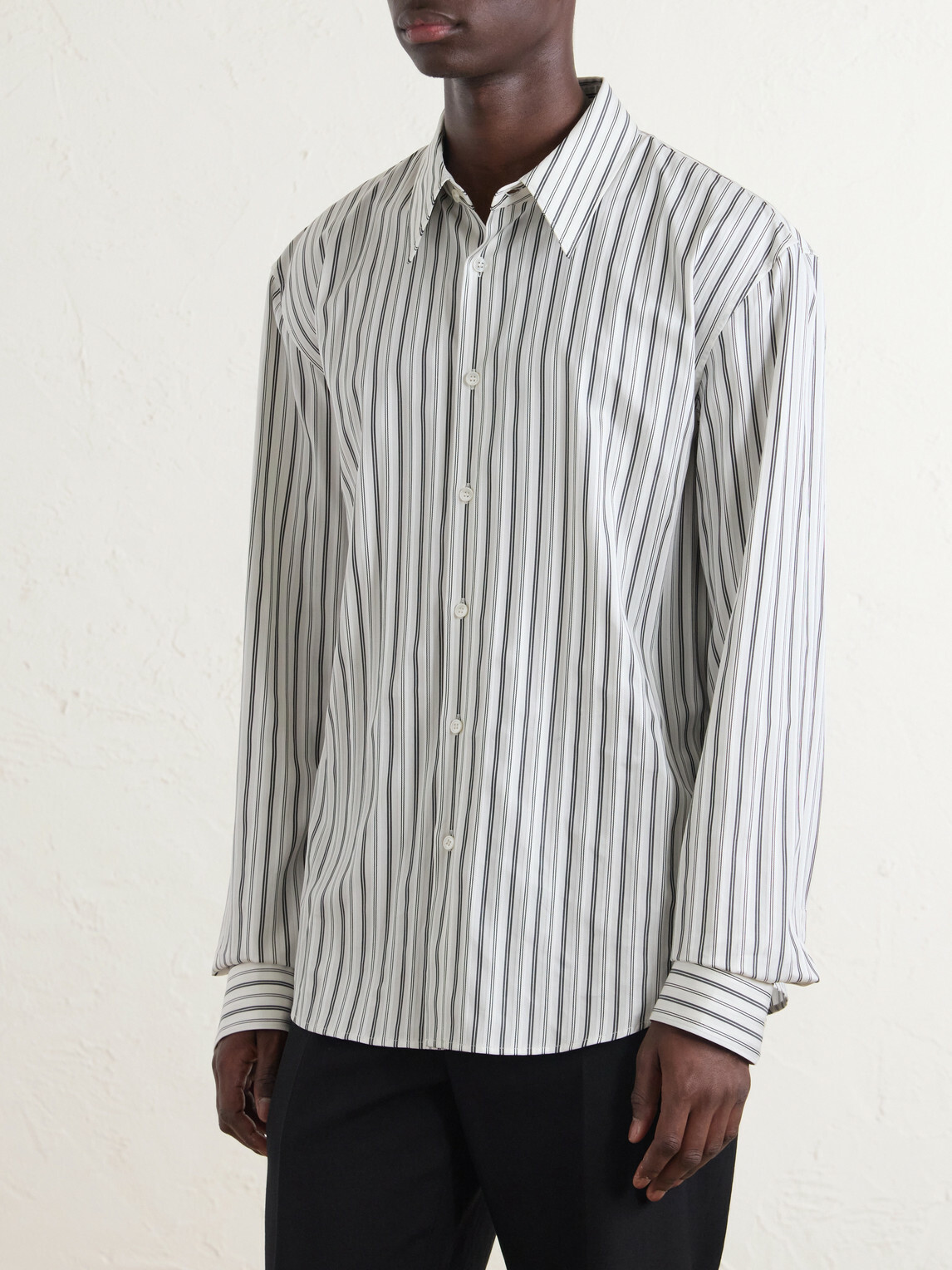 SAINT LAURENT - Striped Cotton Shirt - Black