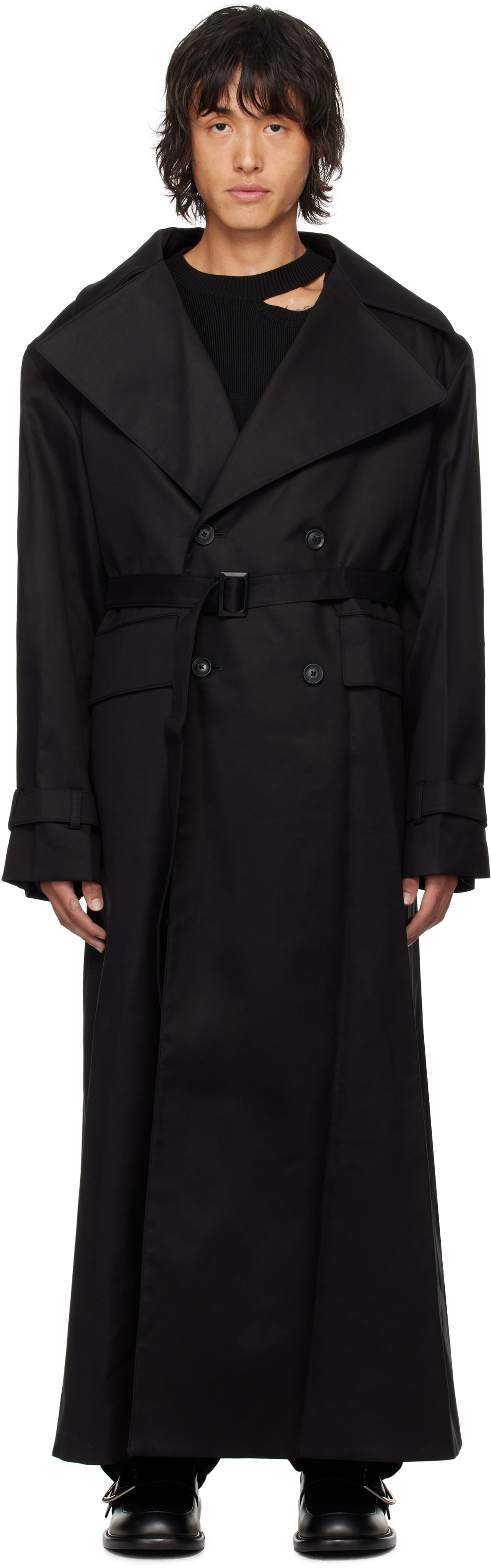 LGN Louis Gabriel Nouchi Black Double-Breasted Trench Coat