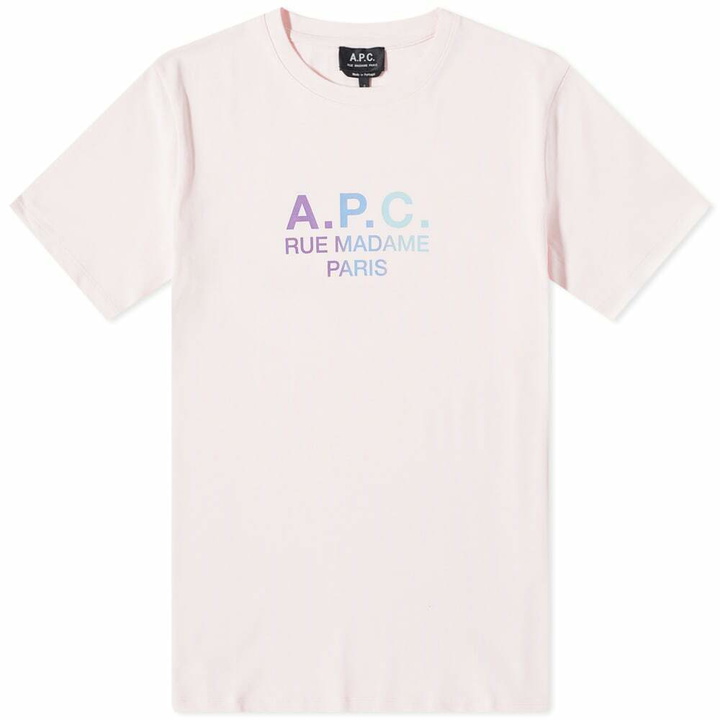 Photo: A.P.C. Men's Tony Multicolour Logo T-Shirt in Pink