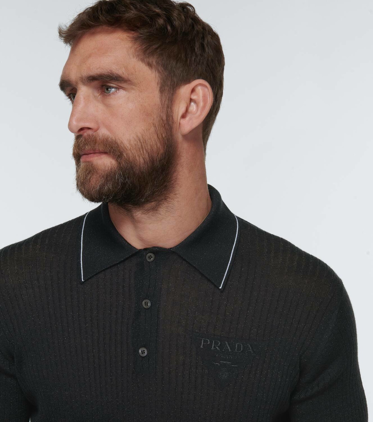 トップス archive PRADA KNIT POLO SHIRT BLACK Prada Ribbed-knit polo shirt Prada