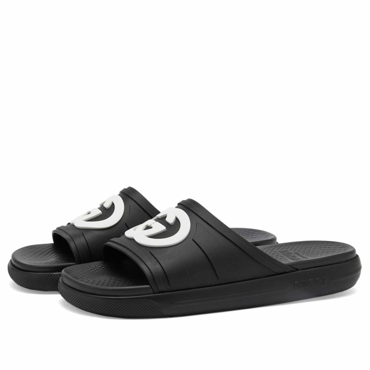 Photo: Gucci Men's Interlocking Logo Pursuit Slide in Black/White