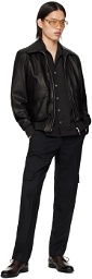 Lardini Black Flap Pocket Leather Jacket