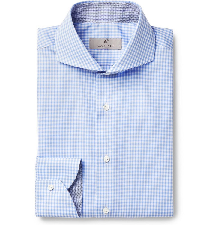 Photo: Canali - Blue Cutaway-Collar Gingham Cotton-Poplin Shirt - Blue
