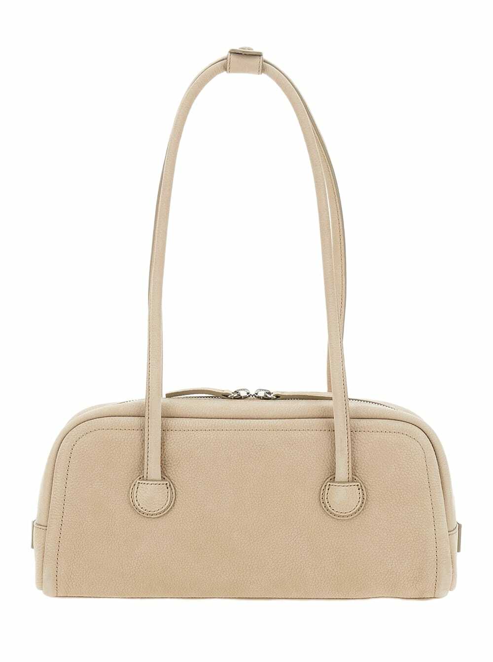 Marge Sherwood boston Beige Shoulder Bag With Embossed Logo Lettering On The Front In Leather Woman