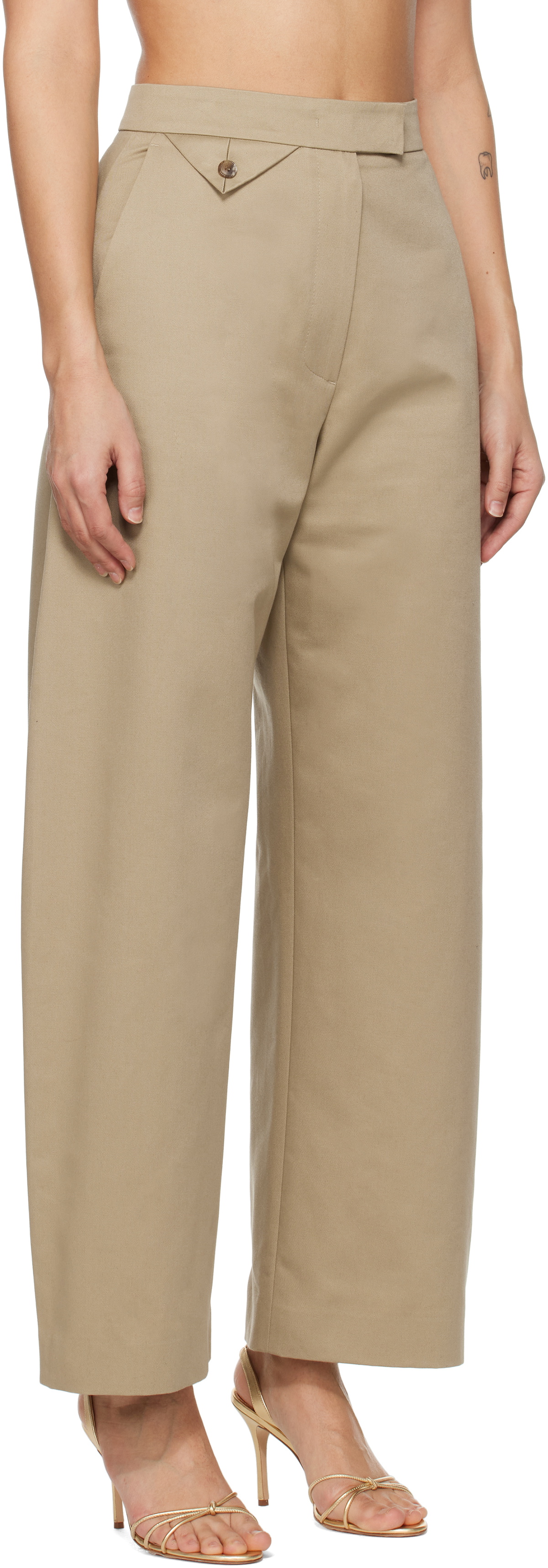 RECTO Beige High-Rise Curved Legs Trousers