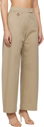 RECTO Beige High-Rise Curved Legs Trousers