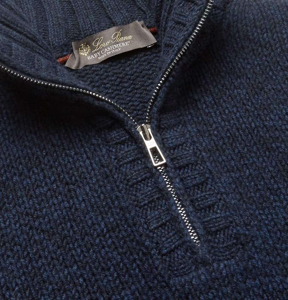 Loro Piana BABY CASHMERE ネイビーセーター Loro Piana Men's Lexington Baby Cashmere Ribbed Polo Sweater