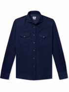 Brunello Cucinelli - Cutaway-Collar Cotton-Corduroy Western Shirt - Blue