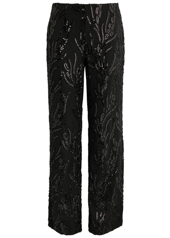 Photo: Stine Goya Sequin-embellished Wide-leg Twill Trousers Black