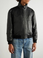 SAINT LAURENT - Teddy Panelled Full-Grain Leather Blouson Jacket - Black