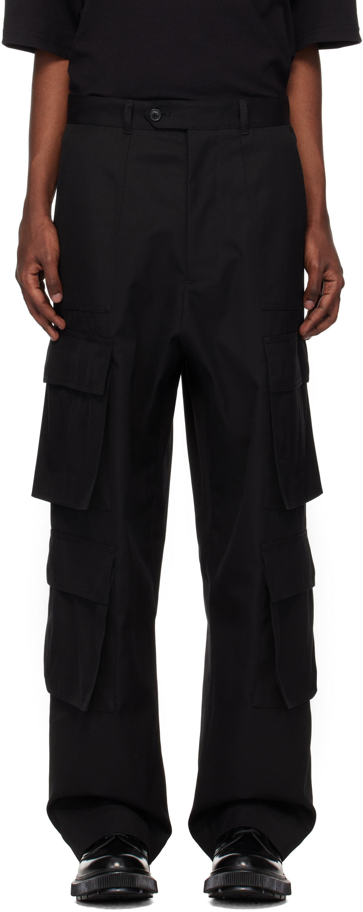 Lownn Black Twill Wide Leg Cargo Pants