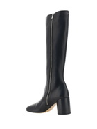 MM6 Maison Margiela Knee-high Black Leather Boots With Anatomic Toe And Upper Stitching