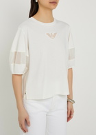 Emporio Armani Panelled Logo Cotton T-shirt Cream