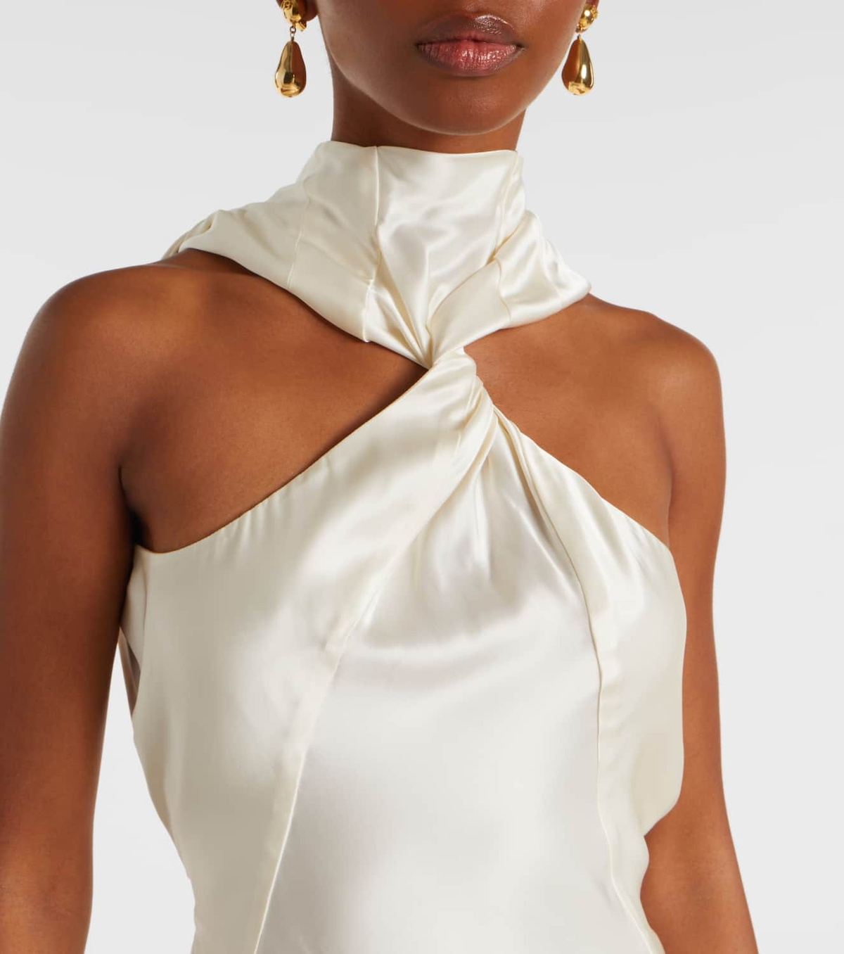 The Attico Gathered halterneck satin gown