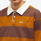 Foret Men's Match Block Stripe Rugby Shirt in Deep Brown/Brown