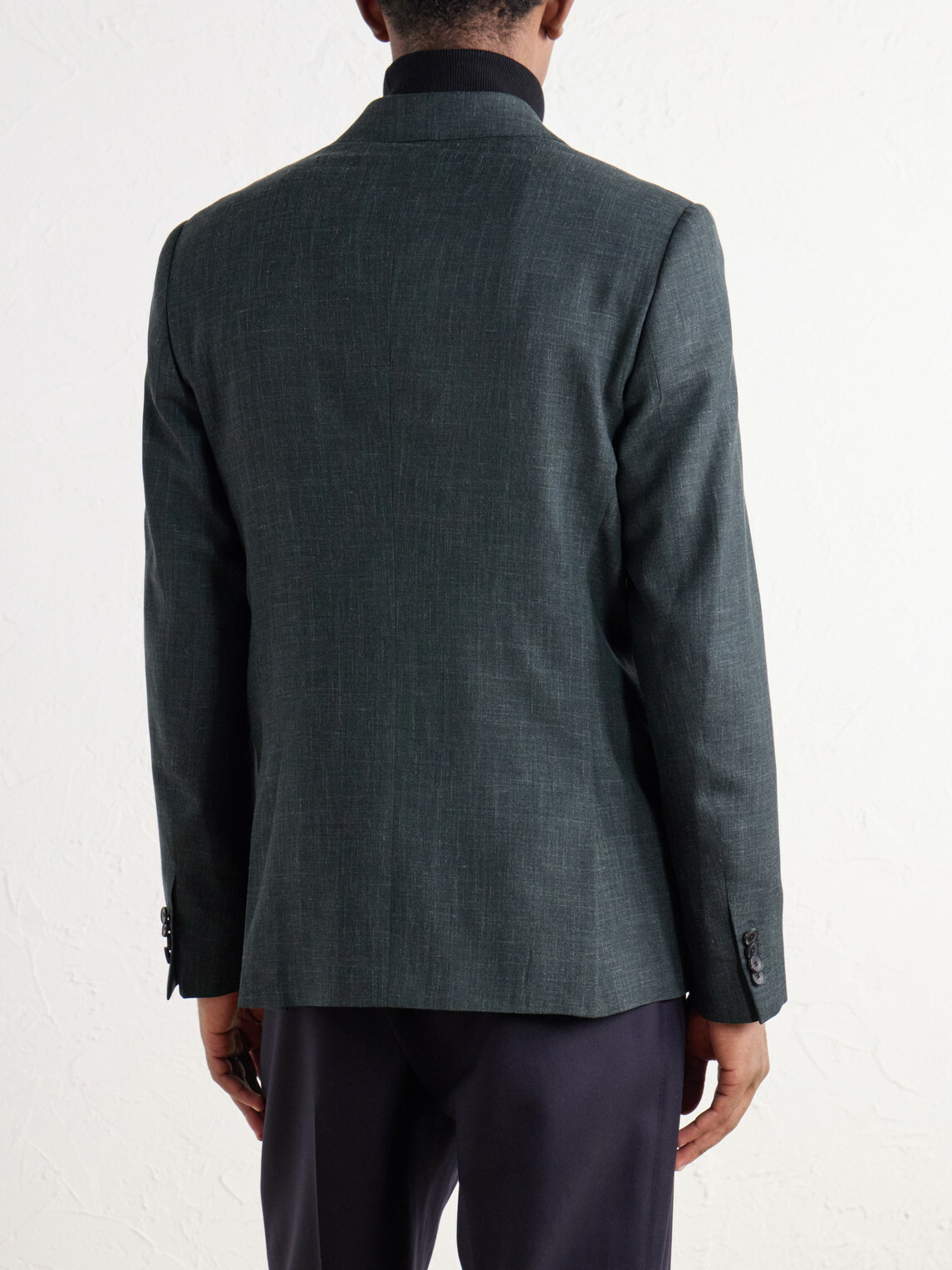 Mr P. - Double-Breasted Woven Wool, Silk and Linen-Blend Blazer - Green
