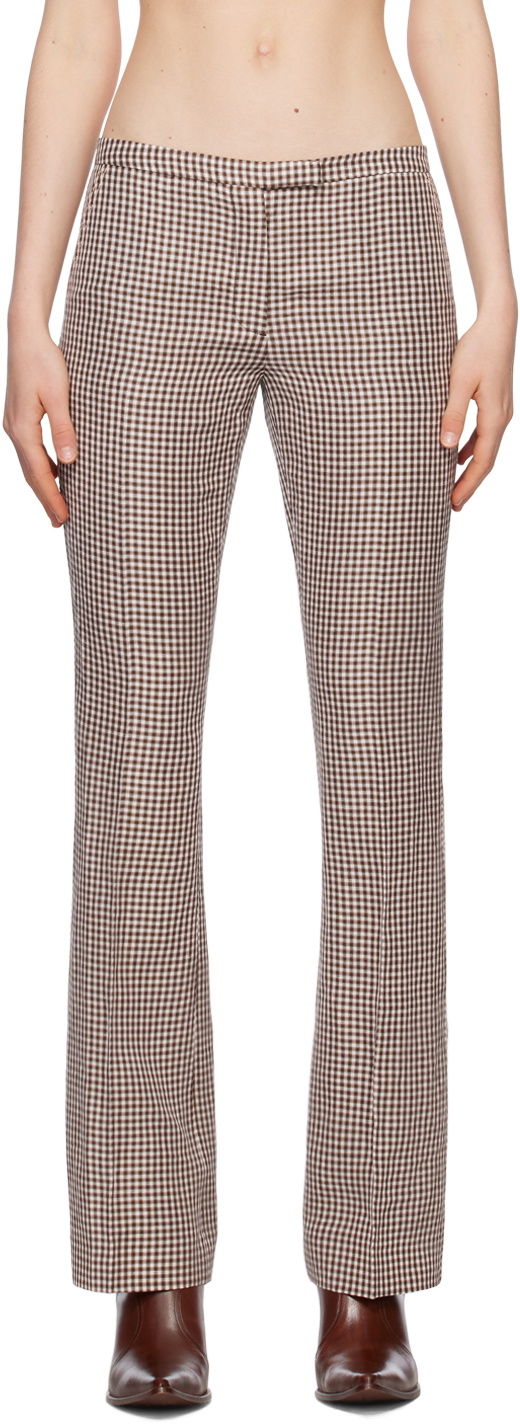 Check trousers with pressed seams and tie waistband in espresso /  multi-coloured | MADELEINE Fashion