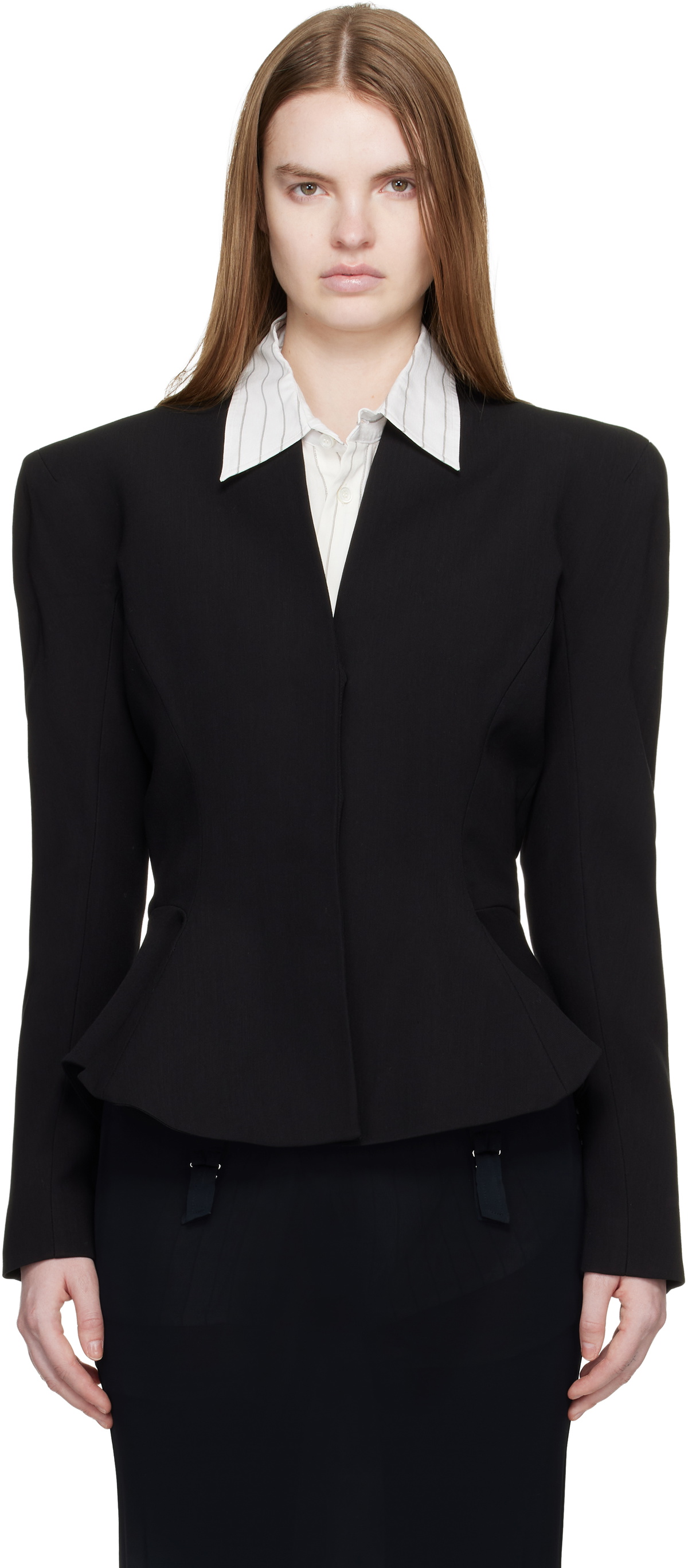 Mugler Black Flared Wool Jacket