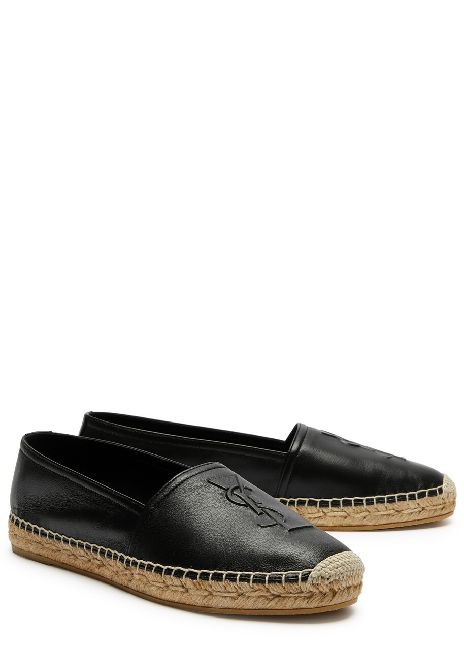 Saint Laurent Logo-embossed Leather Espadrilles Black