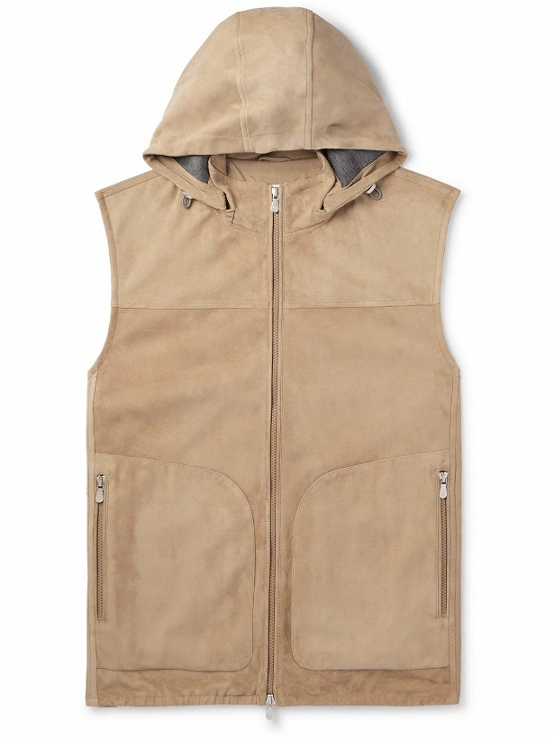 Photo: Brunello Cucinelli - Suede Hooded Gilet - Brown