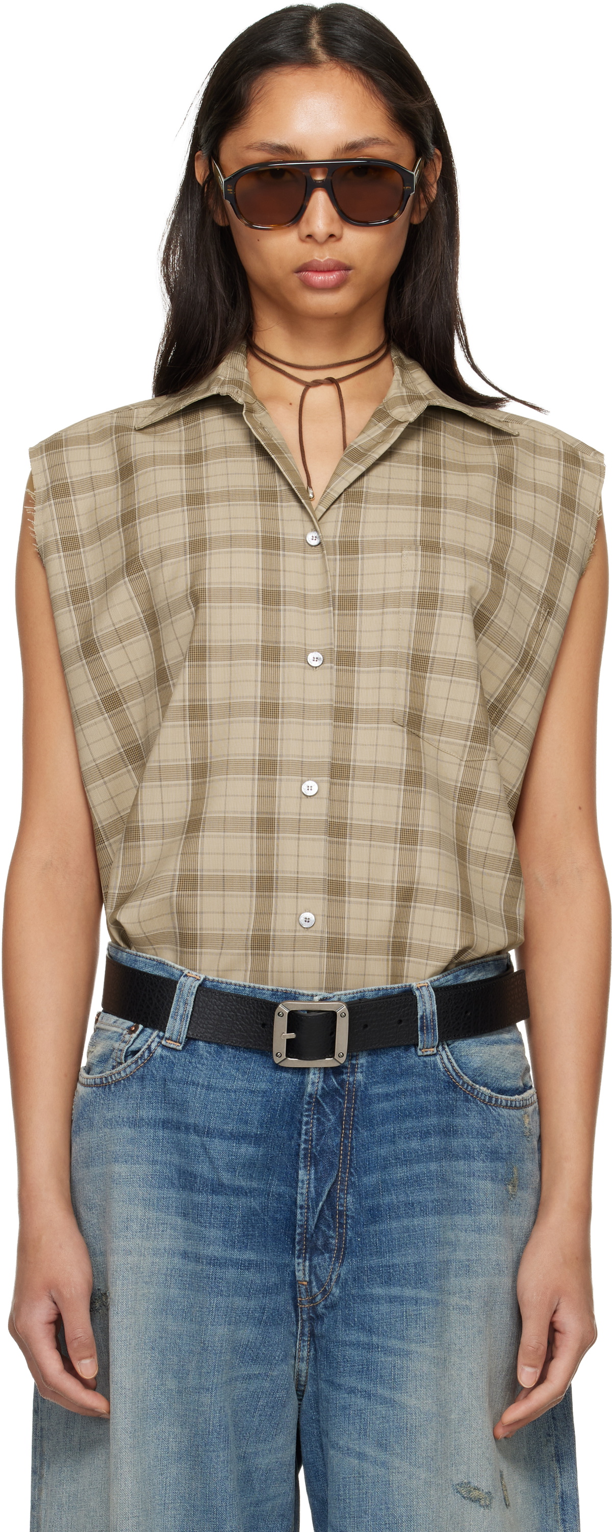 Acne Studios Beige Check Button-Up Vest