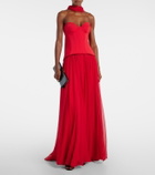 Monique Lhuillier Vermilion crêpe and chiffon corset gown
