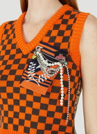 Safety Pin Checked Vest Sweater in Orange