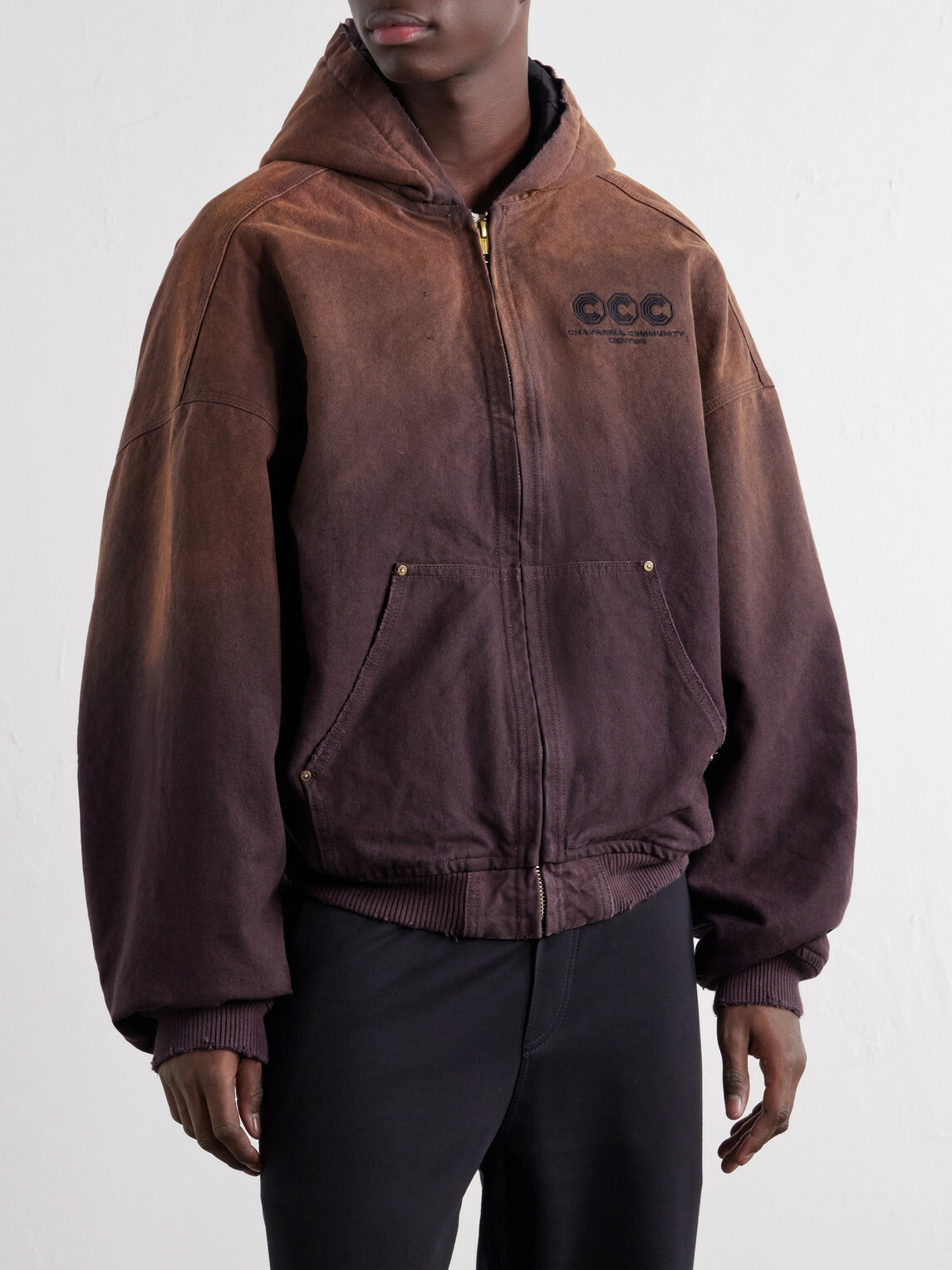 Willy Chavarria - Juggernaut Logo-Embroidered Ombré Cotton-Canvas Bomber Jacket - Brown