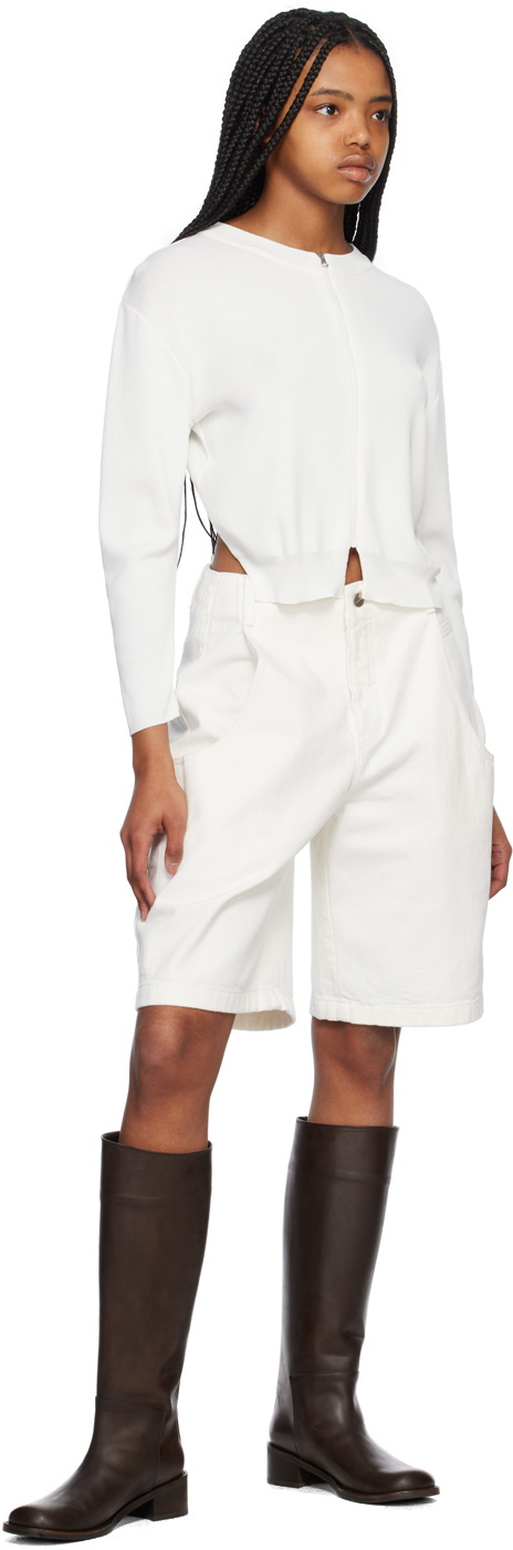AMOMENTO White Cutout Pocket Denim Shorts