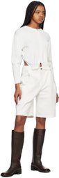 AMOMENTO White Cutout Pocket Denim Shorts