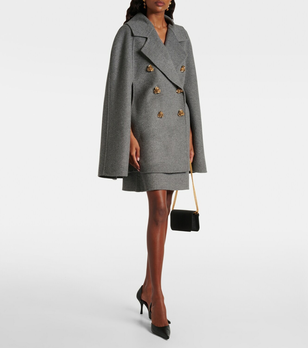 Carolina Herrera Double-breasted mélange virgin wool cape