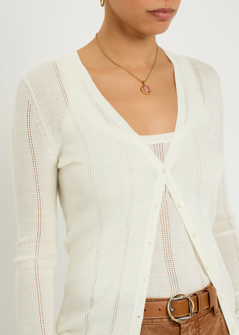Gabriela Hearst Lillian Pointelle Wool Cardigan Ivory