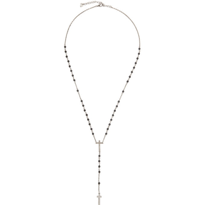 Dsquared2 Silver and Black Beaded Cross Necklace