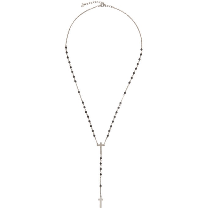 Photo: Dsquared2 Silver and Black Beaded Cross Necklace