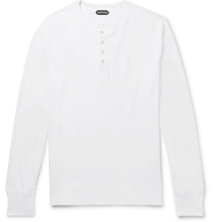 Photo: TOM FORD - Slub Cotton-Jersey Henley T-Shirt - Men - White